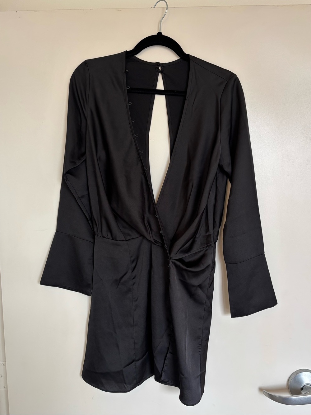 ASOS Black Long Sleeve Deep V Dress